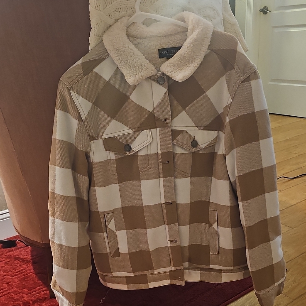 Love Tree Tan and Cream Checkered Jacket